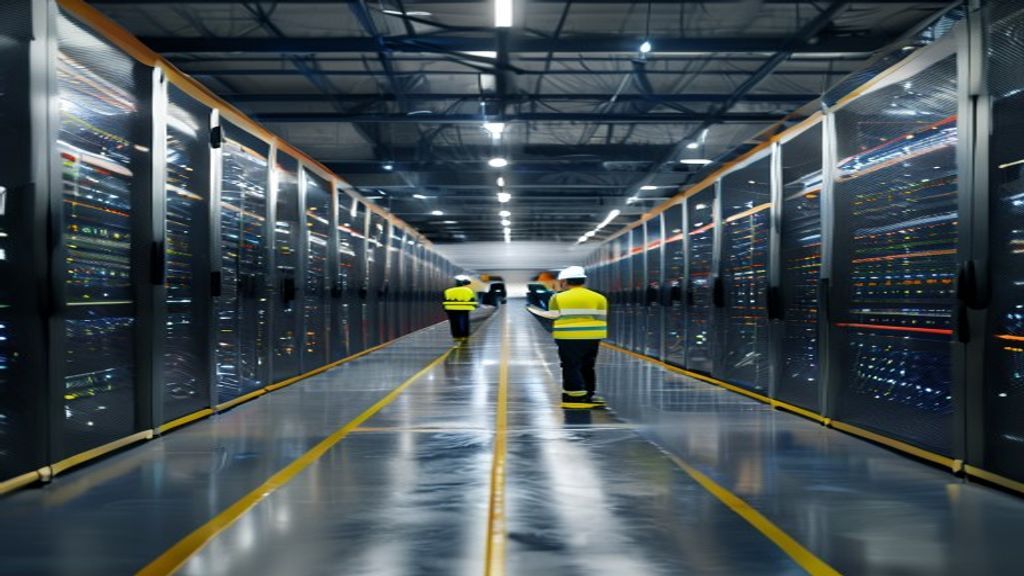 3C IT asset disposition facility — server rows and workers reviewing inventory